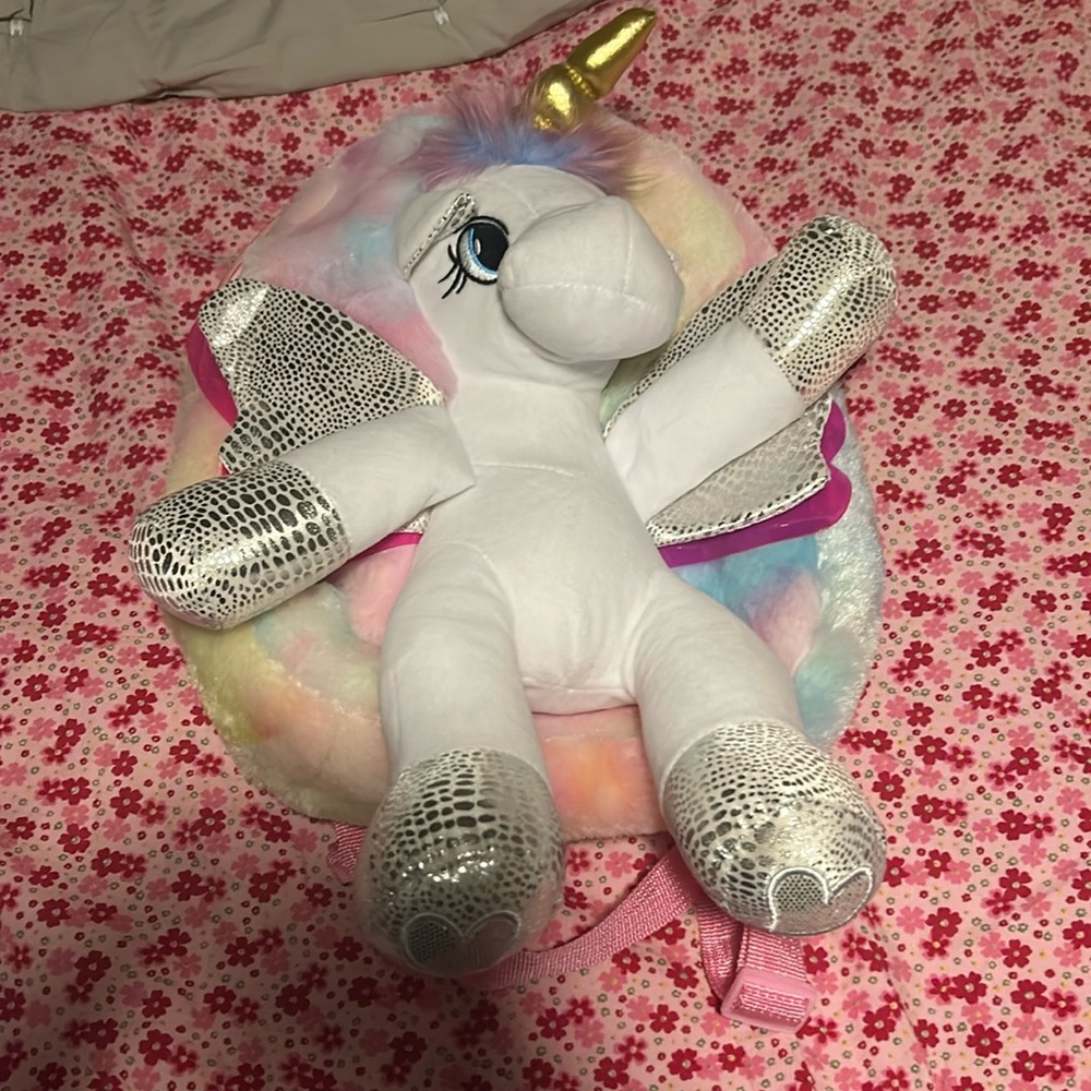 Ardene Plushie Furry Unicorn Backpack